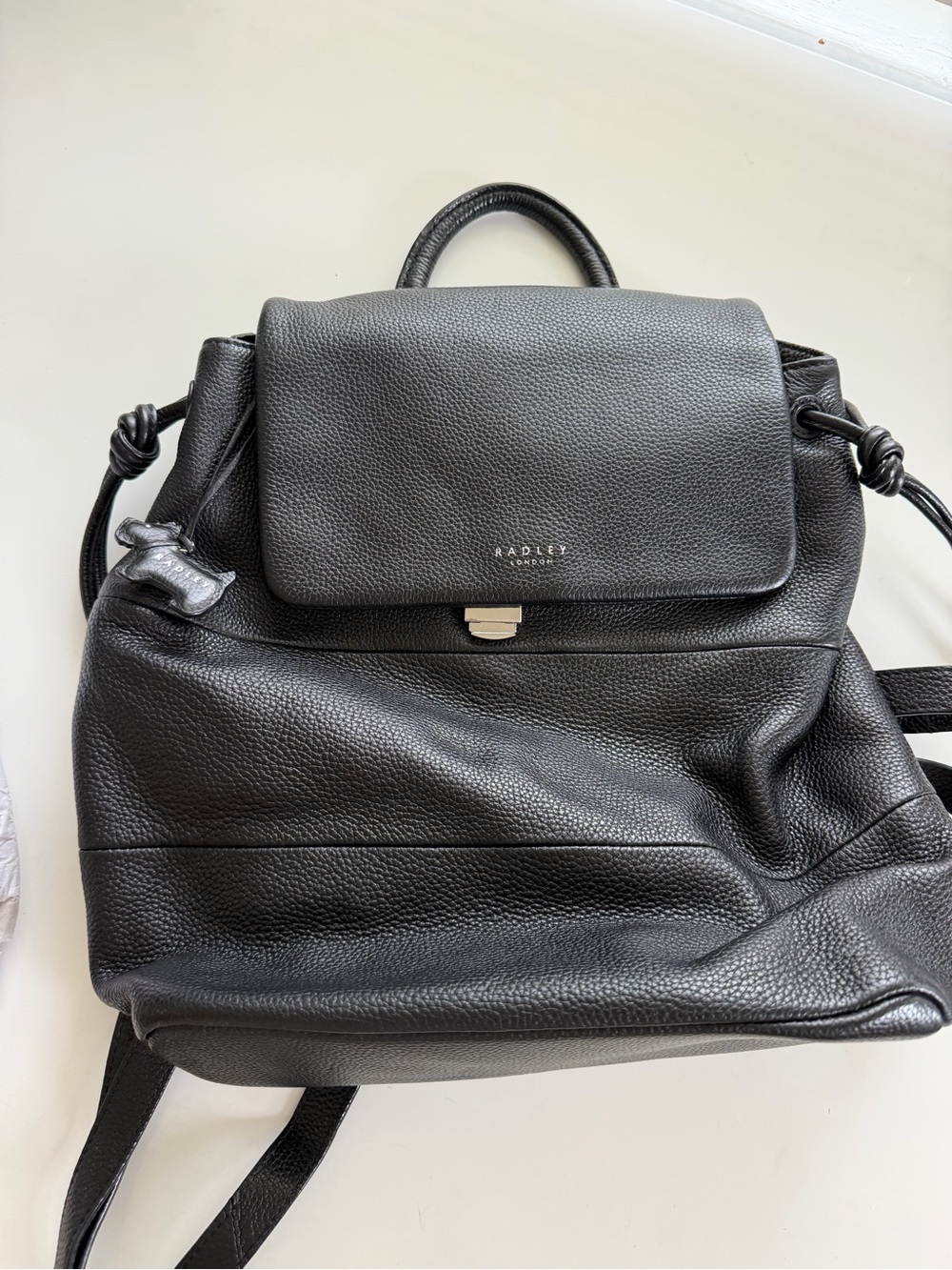 RADLEY LONDON Black Pebbled Leather Flap Backpack - Picture 2 of 7
